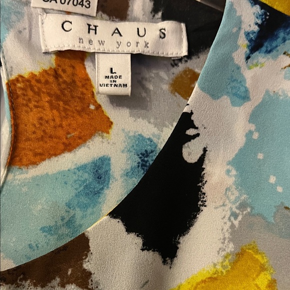 Chaus Blue and Yellow Abstract Blouse - Picture 2 of 4
